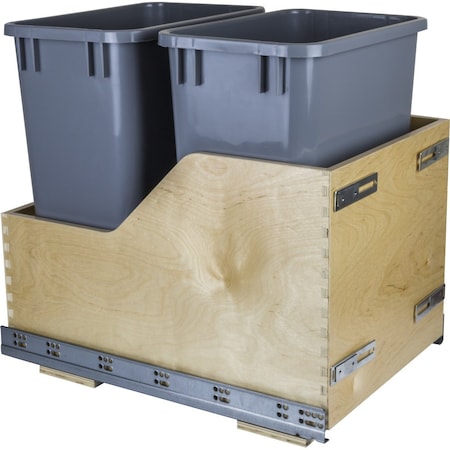 Hardware Resources Double 35 Quart Bottom-Mount Soft-close Trashcan Pullout for Door Mounting, Includes Two Grey Cans CDM-WBMD35G